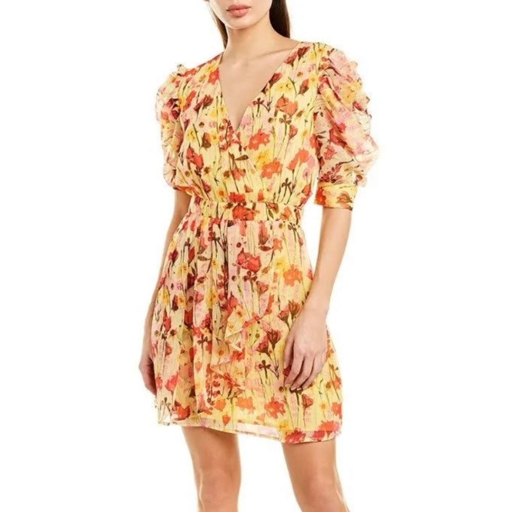 Walter Baker NWT Yellow Tulip Adriana Floral Puff Sleeve Dress Size 0
